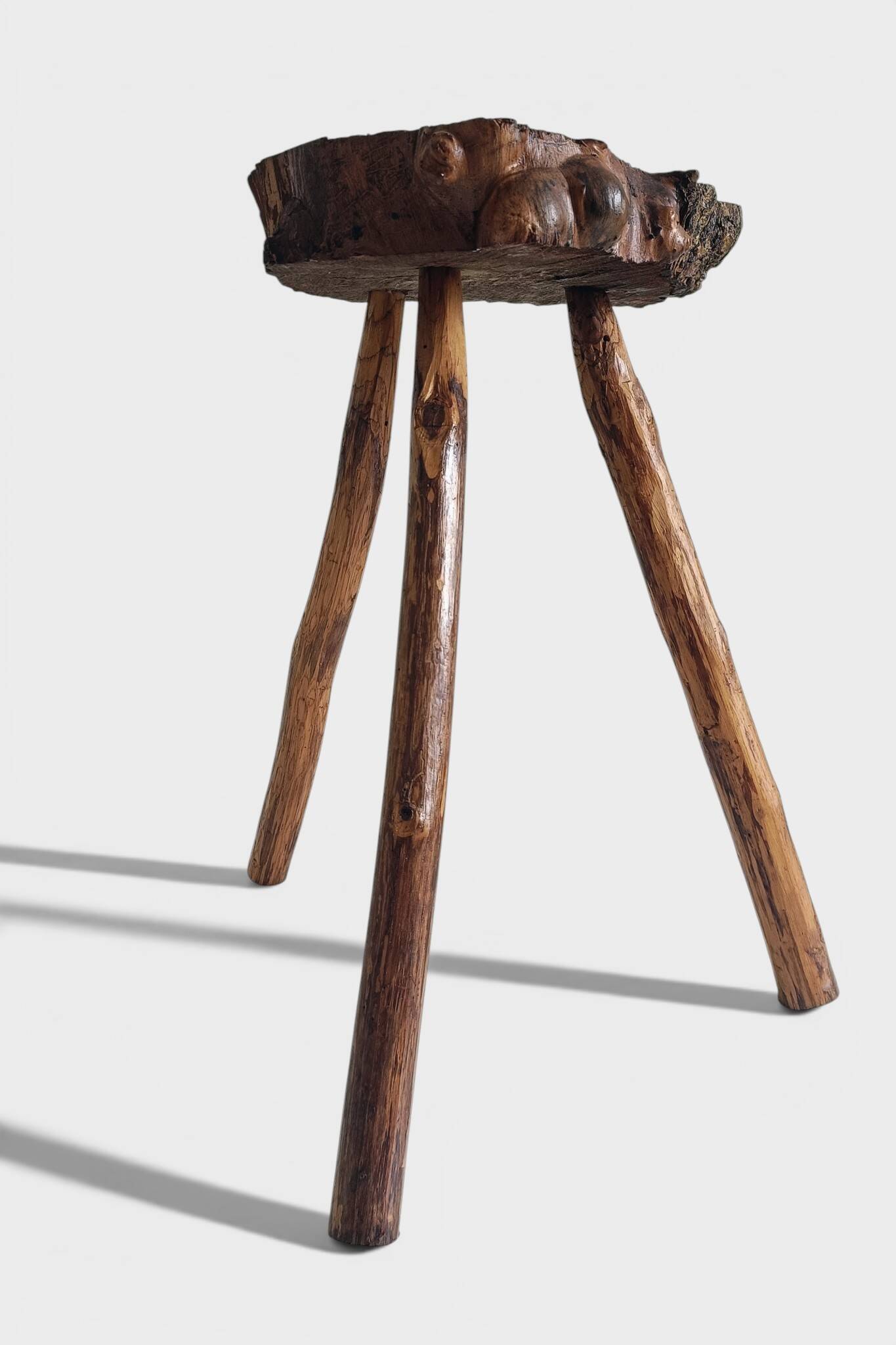 French Olive Wood Rustic / Wabi Sabi Accent Side Table / Stool, Early 20th C.