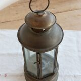 Antique lantern in patinated gold metal and engraved glass – decorative candlestick style