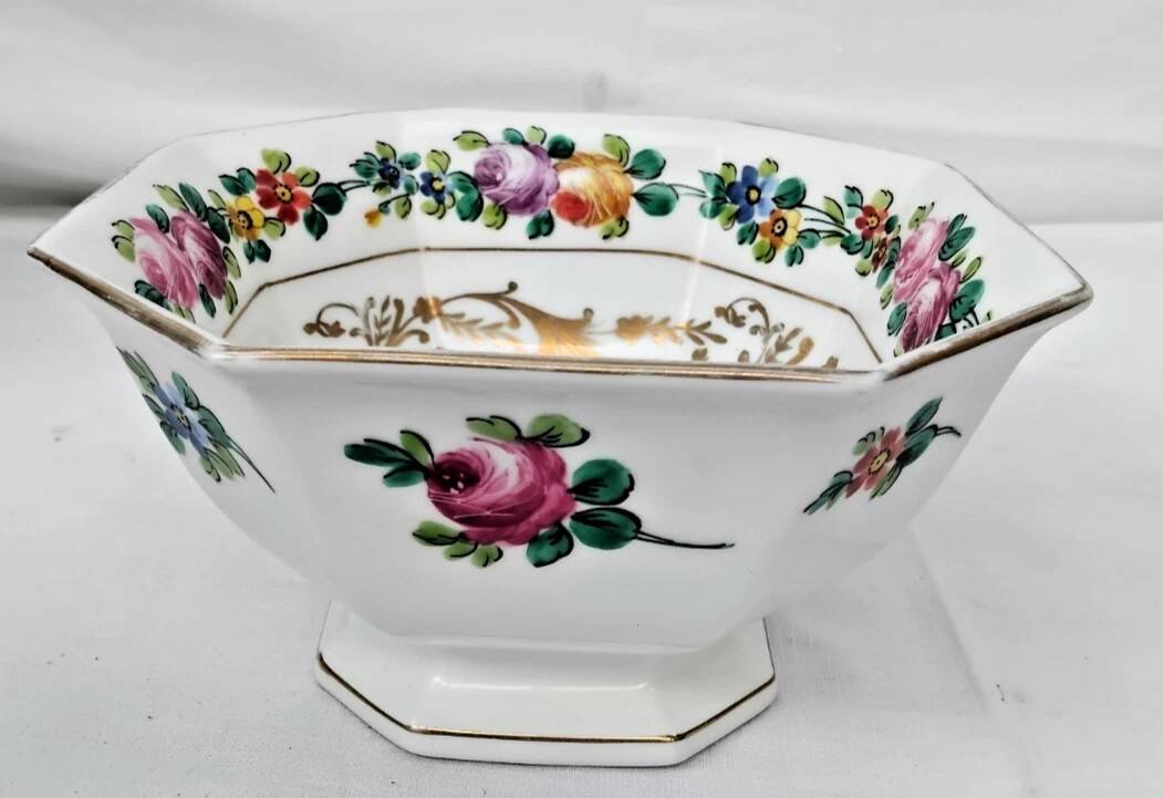 Vintage Octagonal Porcelain Salad Bowl from Mehun