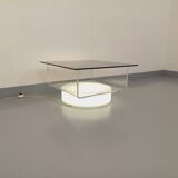 Vintage Italian square illuminated coffee table in glass and plexiglass