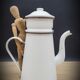 White enamelled teapot coffee maker