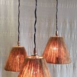 Scandinavian style three-light pendant in teak and sisal - 1960s/70s