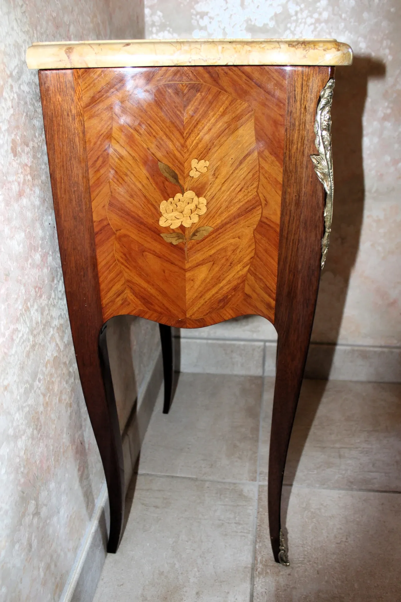 Louis XV style bedside table in marquetry rosewood