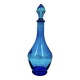 Vintage blue glass bottle Carafe with stopper Made in Belgium