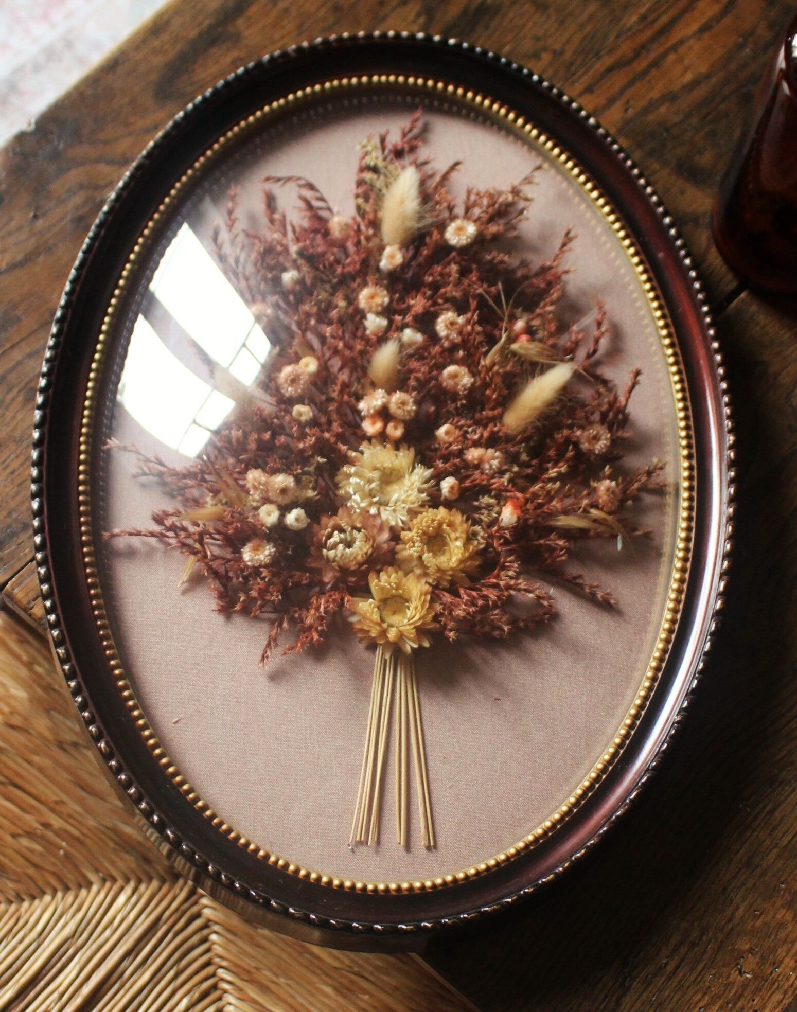Domed glass frame vintage dried flowers