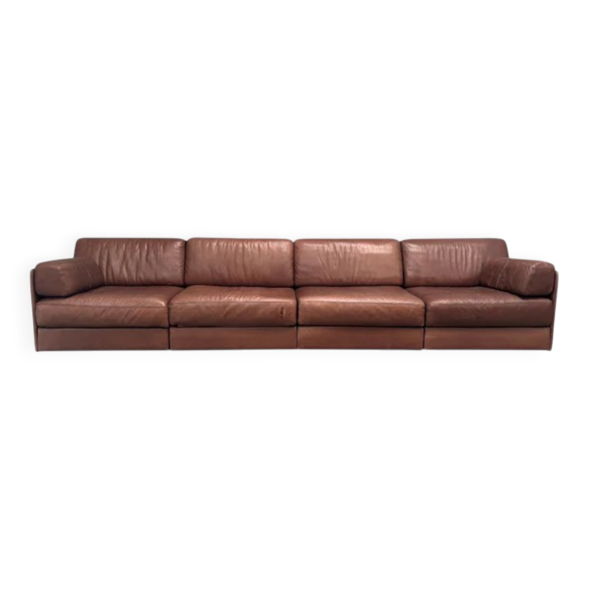 Brown leather modular sofa by De Sede; DS76, 1970s (straight or angle)