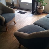 Chair organic 50s Danish blue and beige