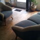Chair organic 50s Danish blue and beige
