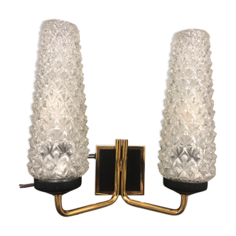 Wall sconce glass and gilded bronze from the 50s