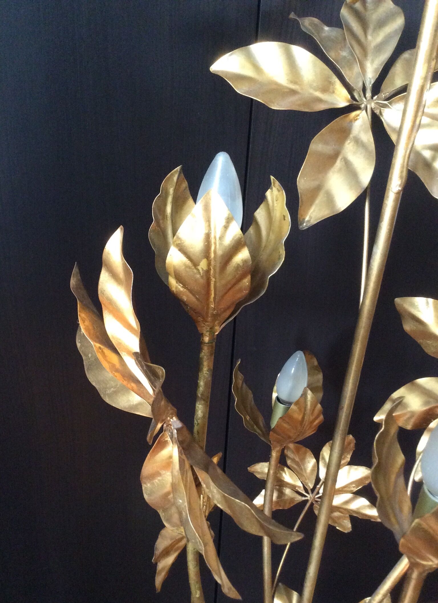 Lamppost by Hans Kogl, gold metal leaves, 70s