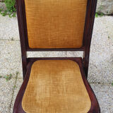 Folding chair, wood and vintage yellow ochre velvet
