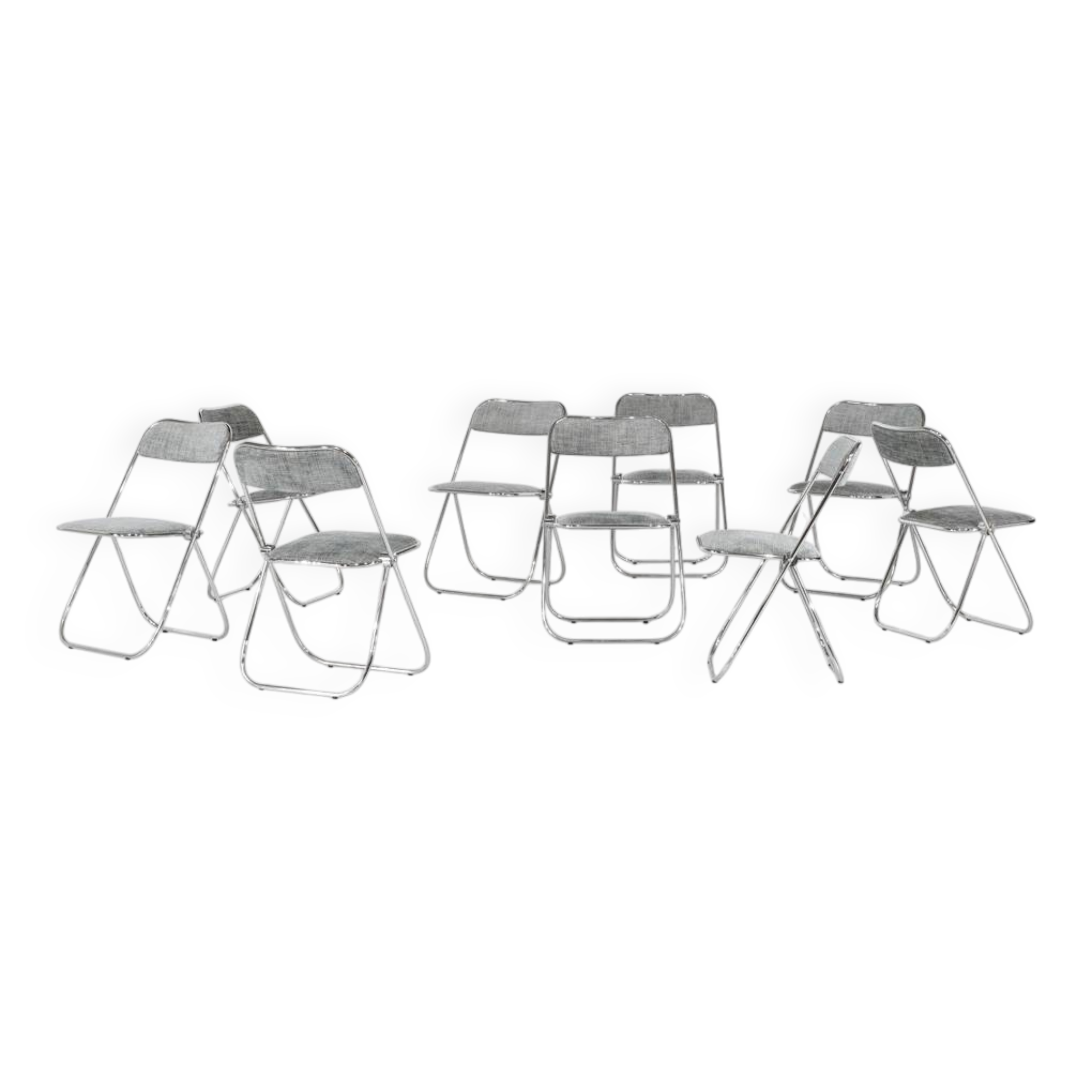 Set of 9 chrome folding chairs with fabric from the 1970s.