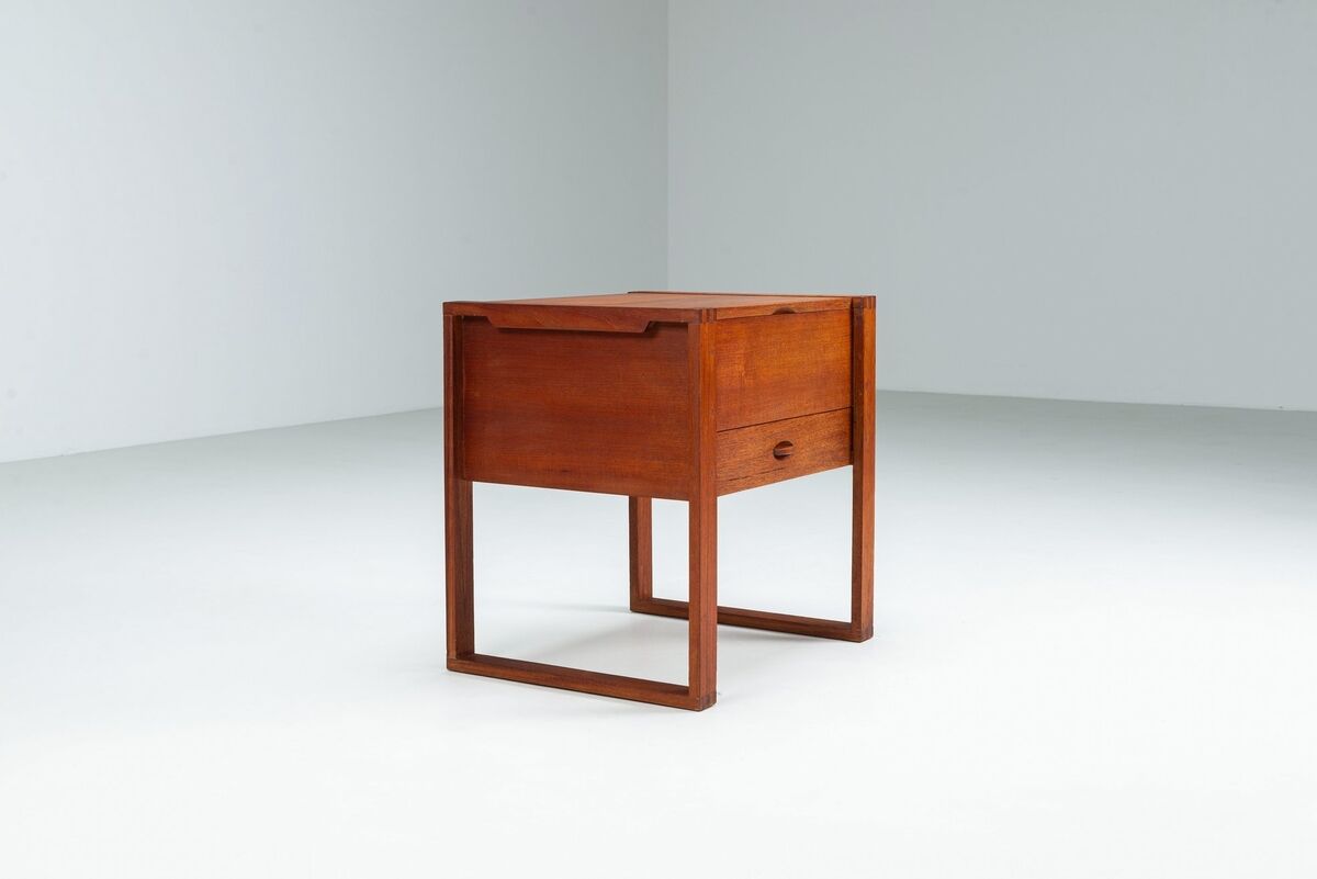 Scandinavian modern storage cabinet in teak with sled base Denmark 1960