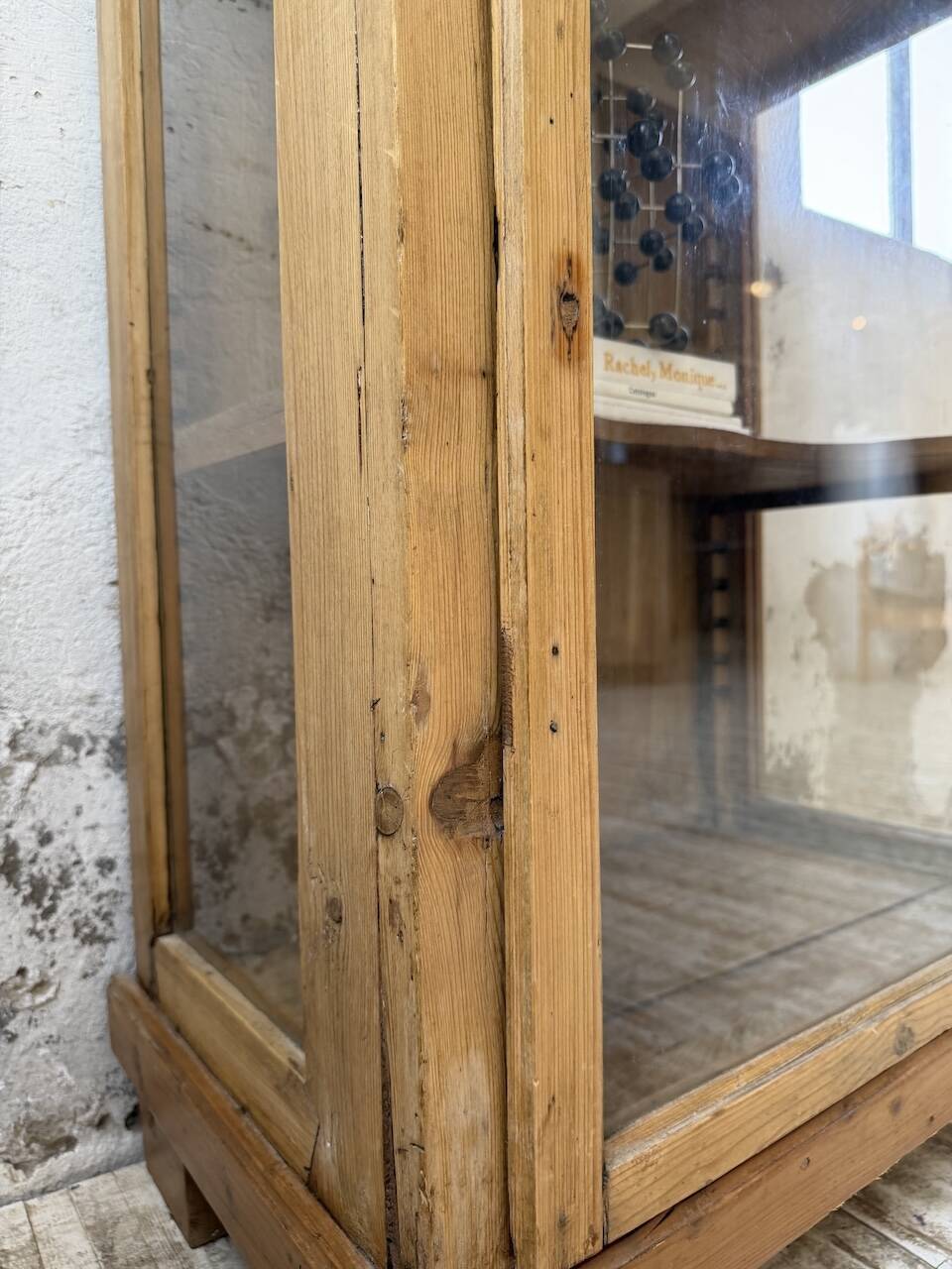 19th-century English pine display cabinet