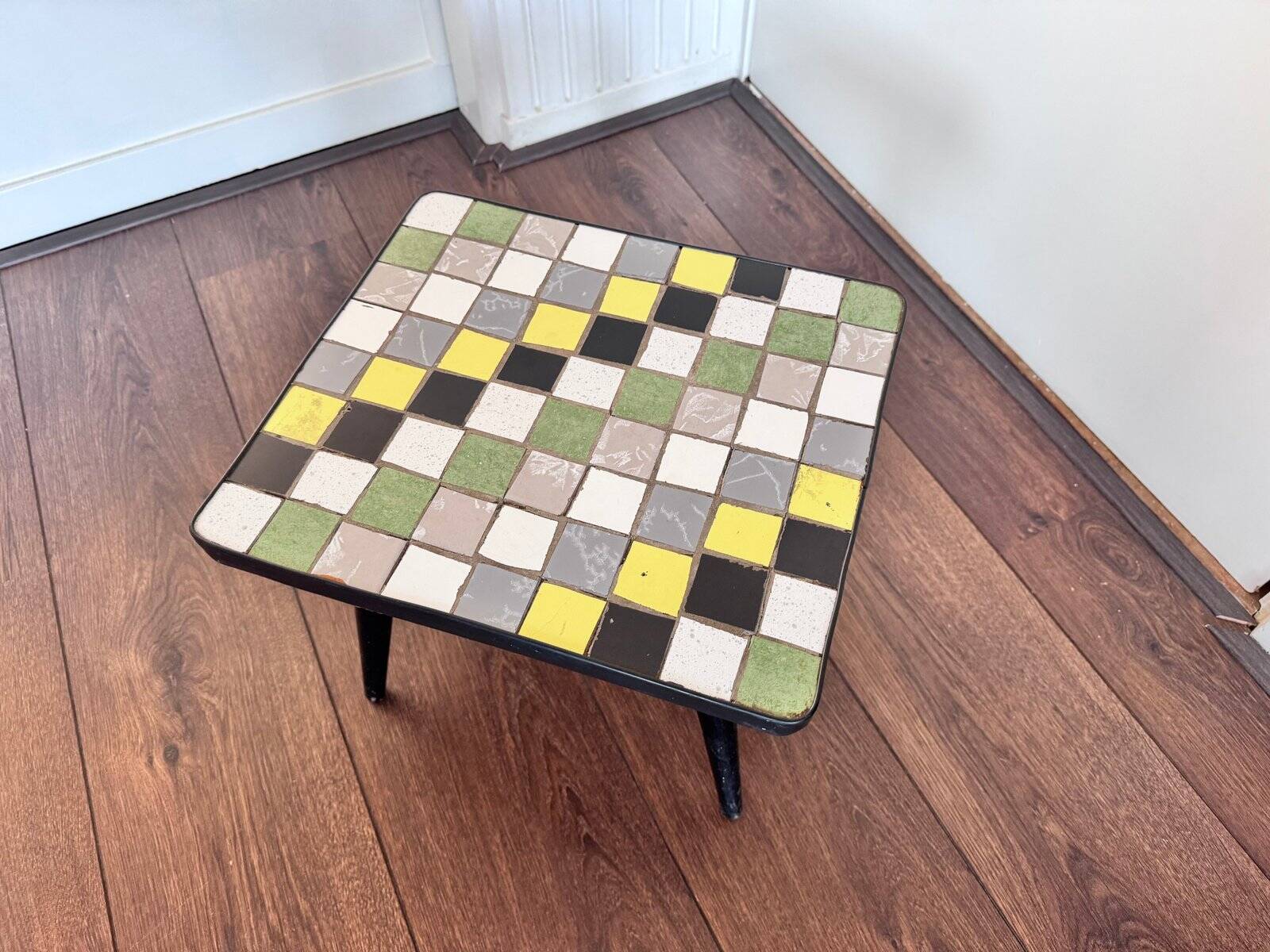 Mid-century wood and ceramic mosaic side table, 1950s