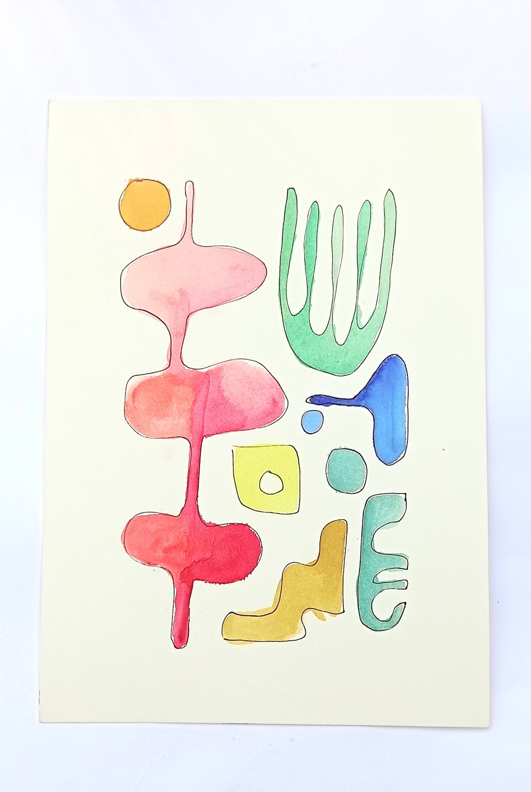 Original abstract painting – coloured organic shapes – 24 x 34 cm