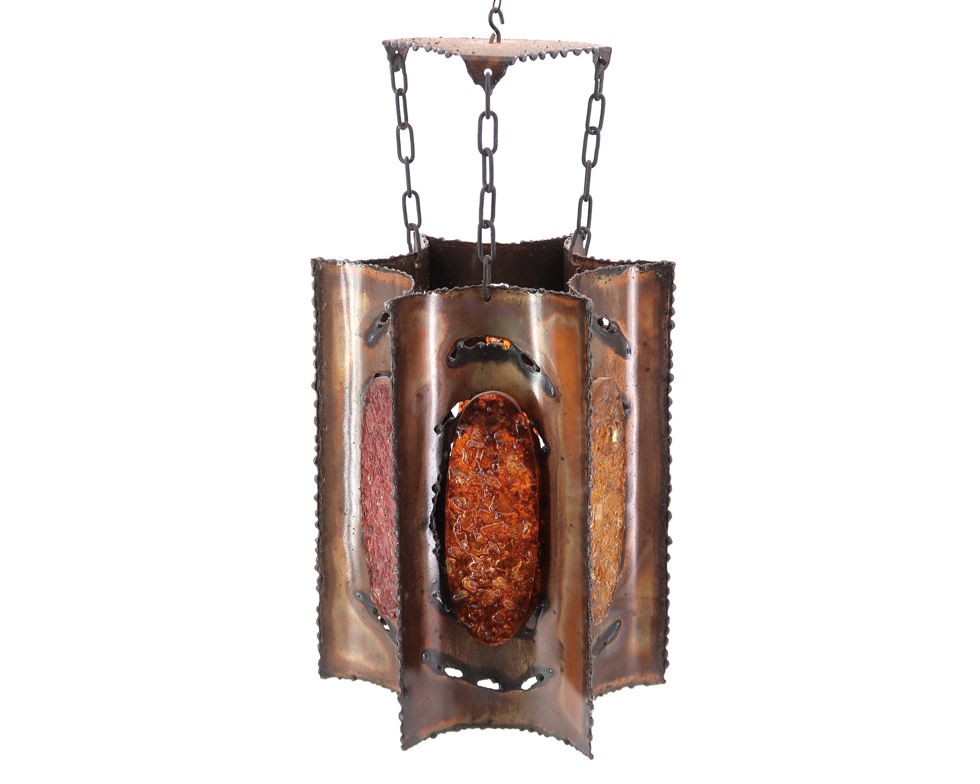 Accolay brutalist chandelier in copper and resin, 1960s