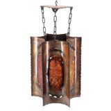Accolay brutalist chandelier in copper and resin, 1960s