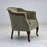 1960s, Danish armchair, green furniture velour, beech wood legs.