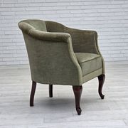 1960s, Danish armchair, green furniture velour, beech wood legs.