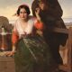 Great painting signed FB and dated 1853, the lovers