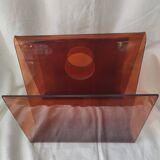 Translucent mahogany plexiglass magazine rack from the 70s