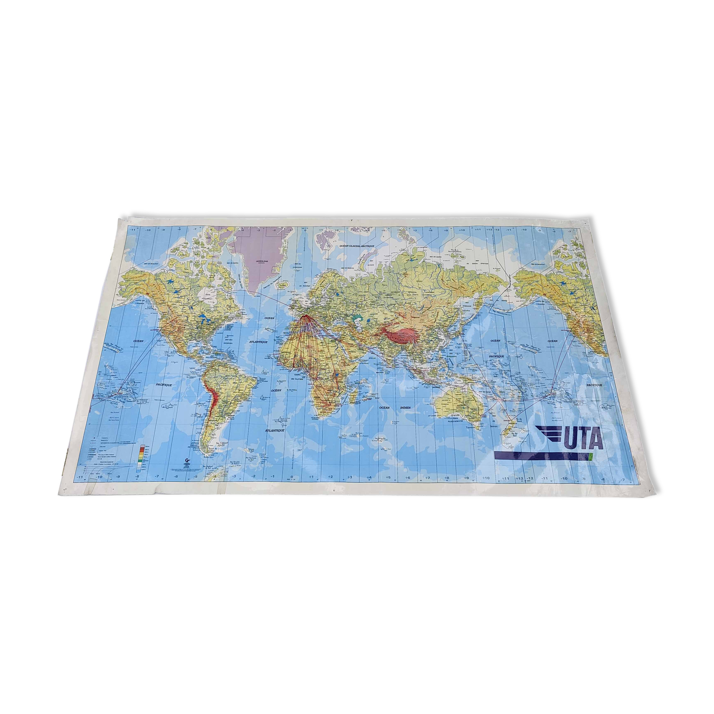 Great vintage map of the world / planisphere aerial agency uta