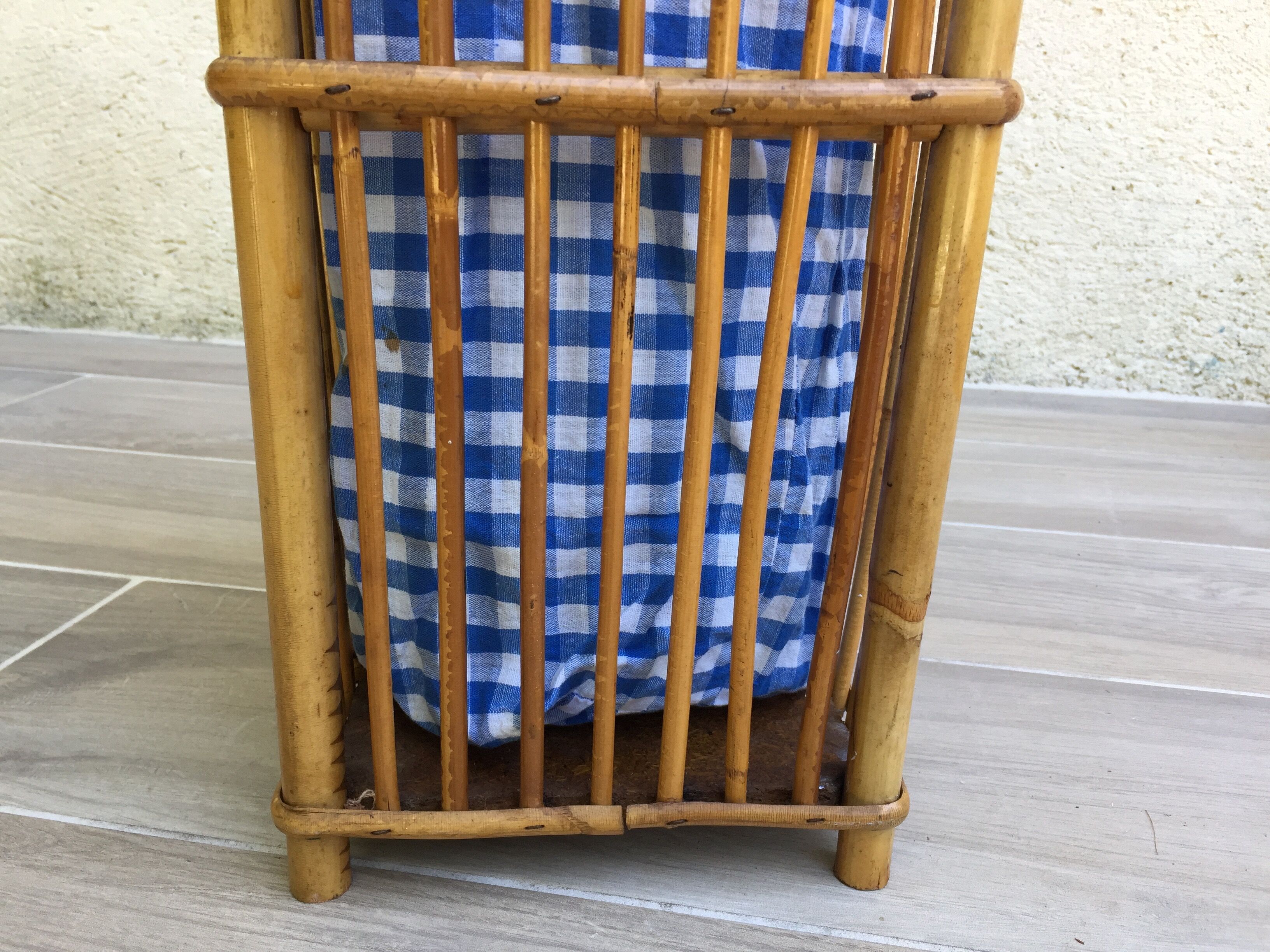 Panier rotin et tissu vishy bleu vintage
