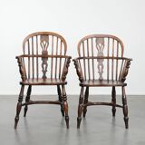 English antique set of 2 Windsor chairs with character, beautiful colouring
