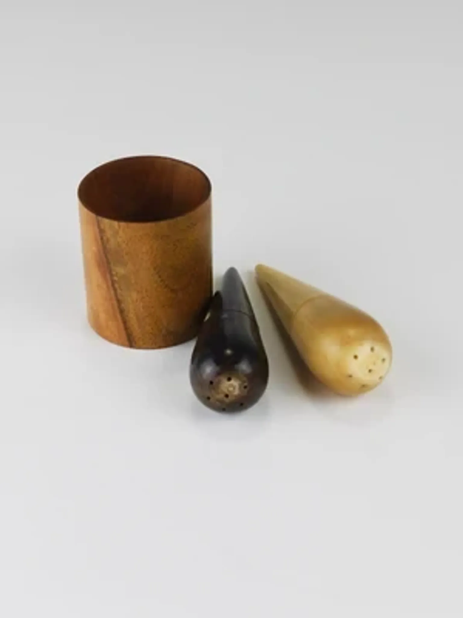 Carl Aubock II "The Bombs" salt and pepper shakers, walnut & horn, 1950s