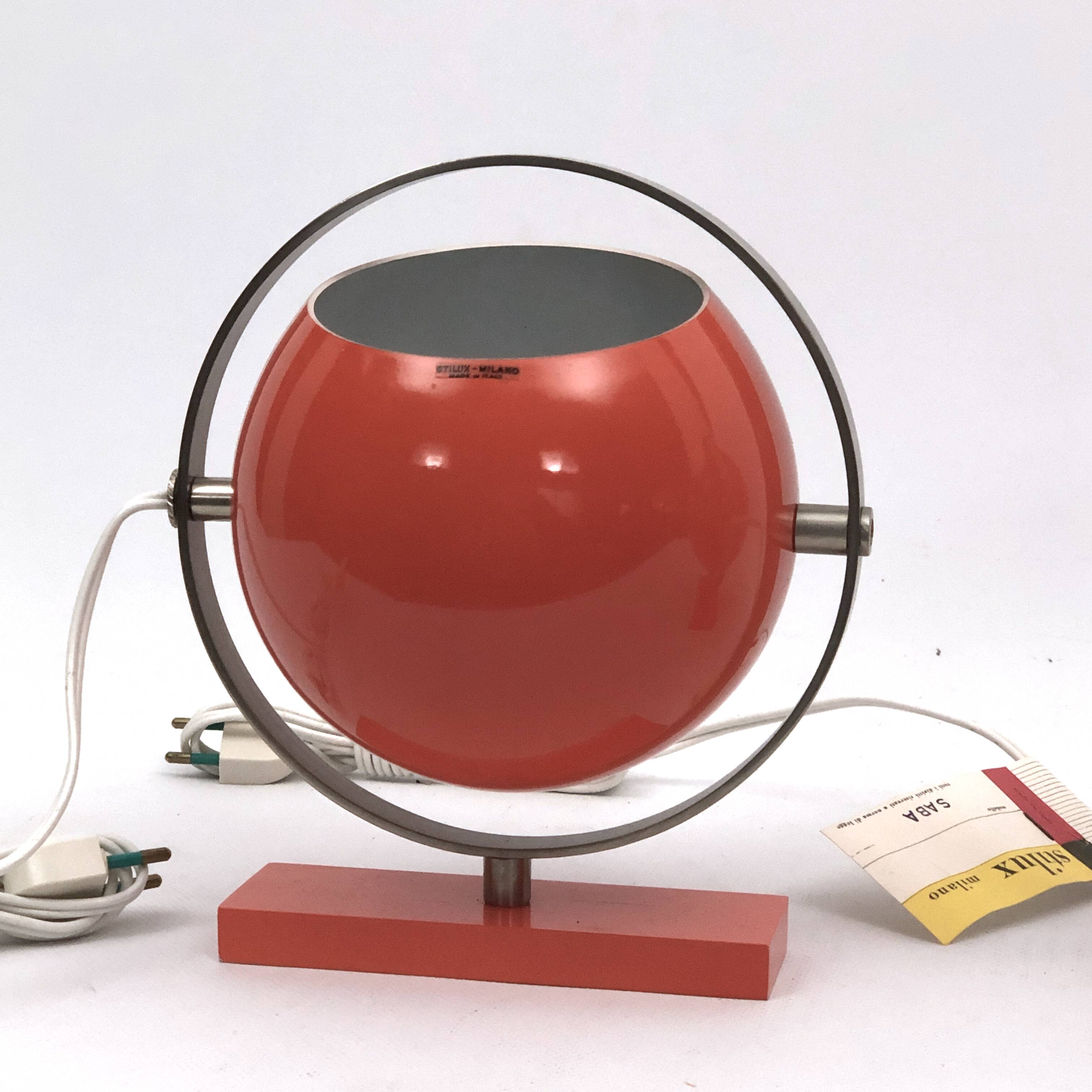 Stilux Milano model Saba, orange globe table lamps from 60s. Set of two