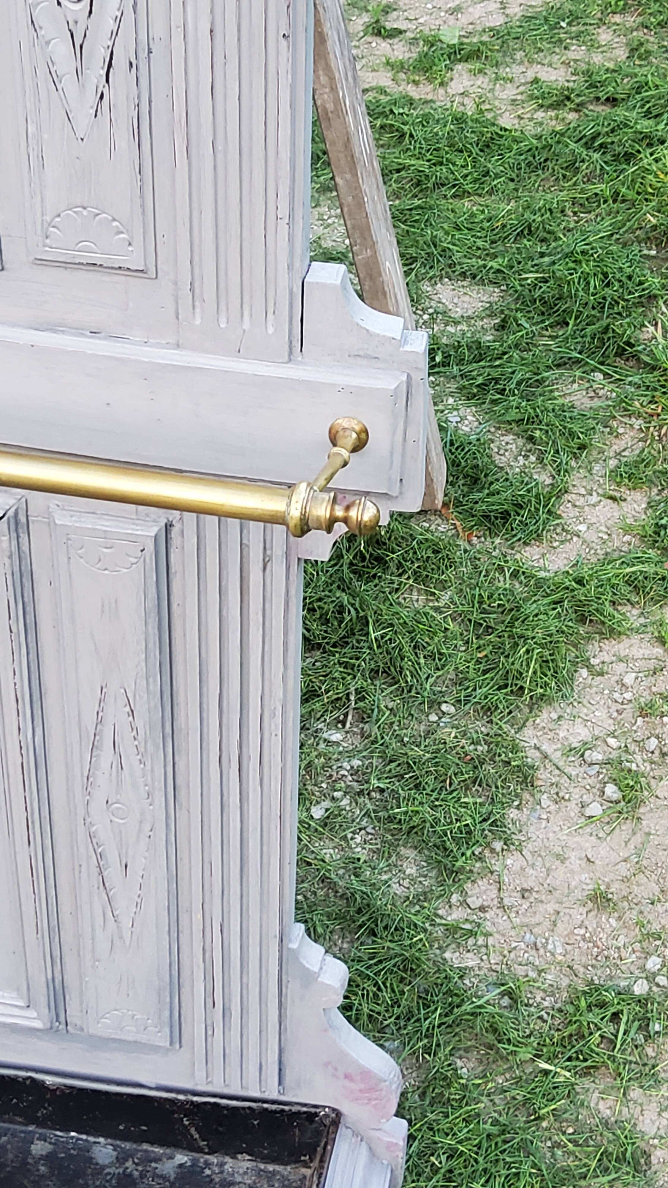 1900s coat rack patina gray mirror brass hooks