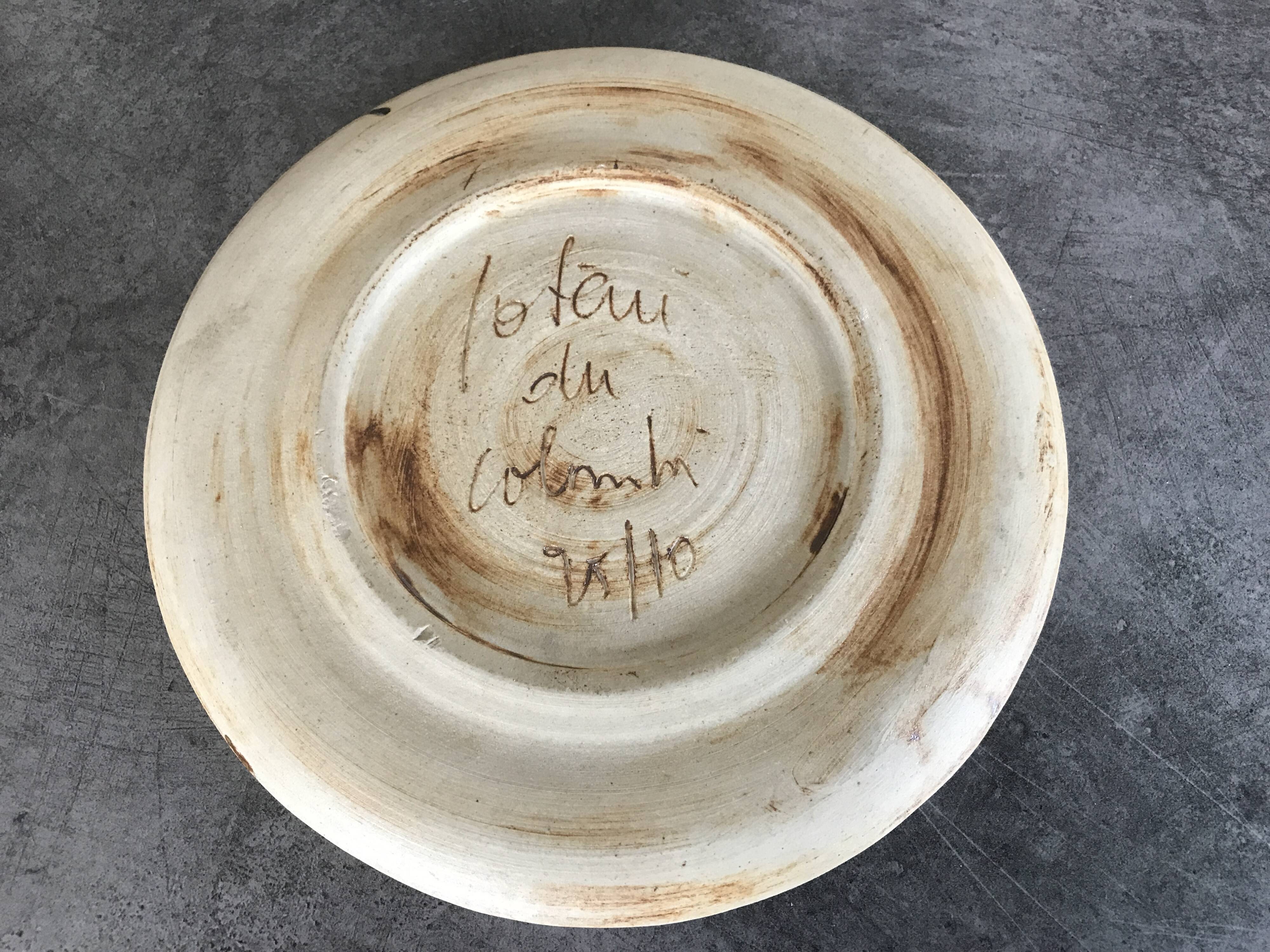Small vintage plate from the La Colombe pottery, Vallauris artistic effect stoneware