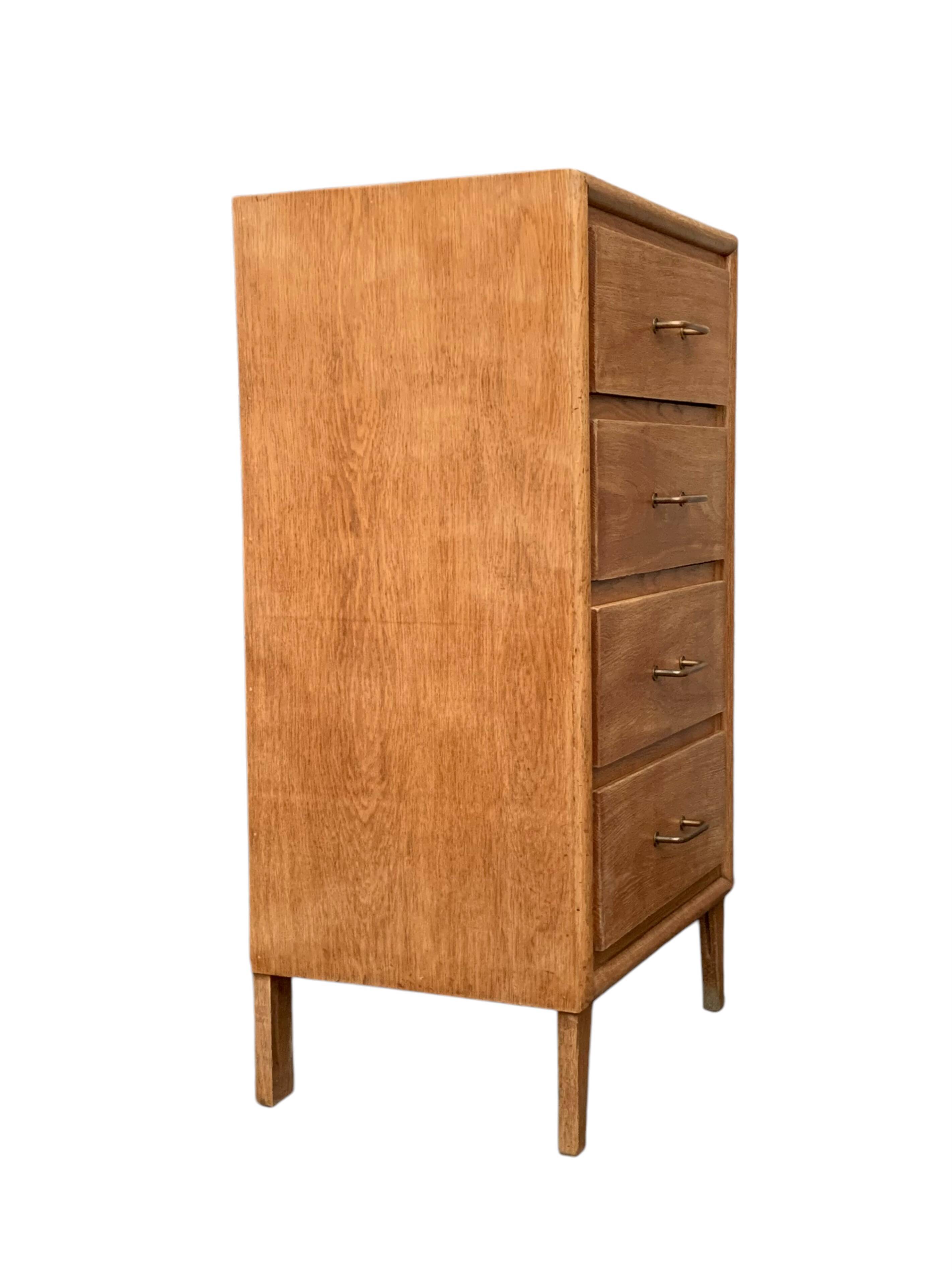 Chest of drawers with compass feet, raw wood, 1950s