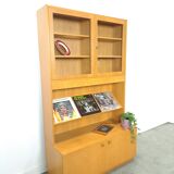 Tall LP display cabinet with glass doors and magazine shelf from Sweden