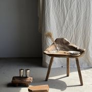 Small stool, footrest in organic blond teak monoxyle wabi-sabi L31