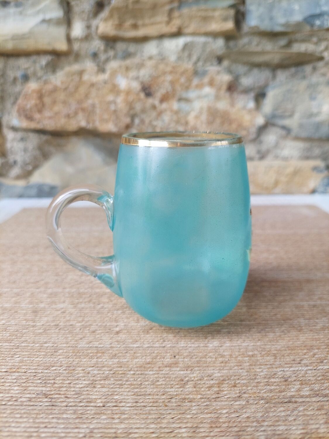 Enamelled glass mug/cup