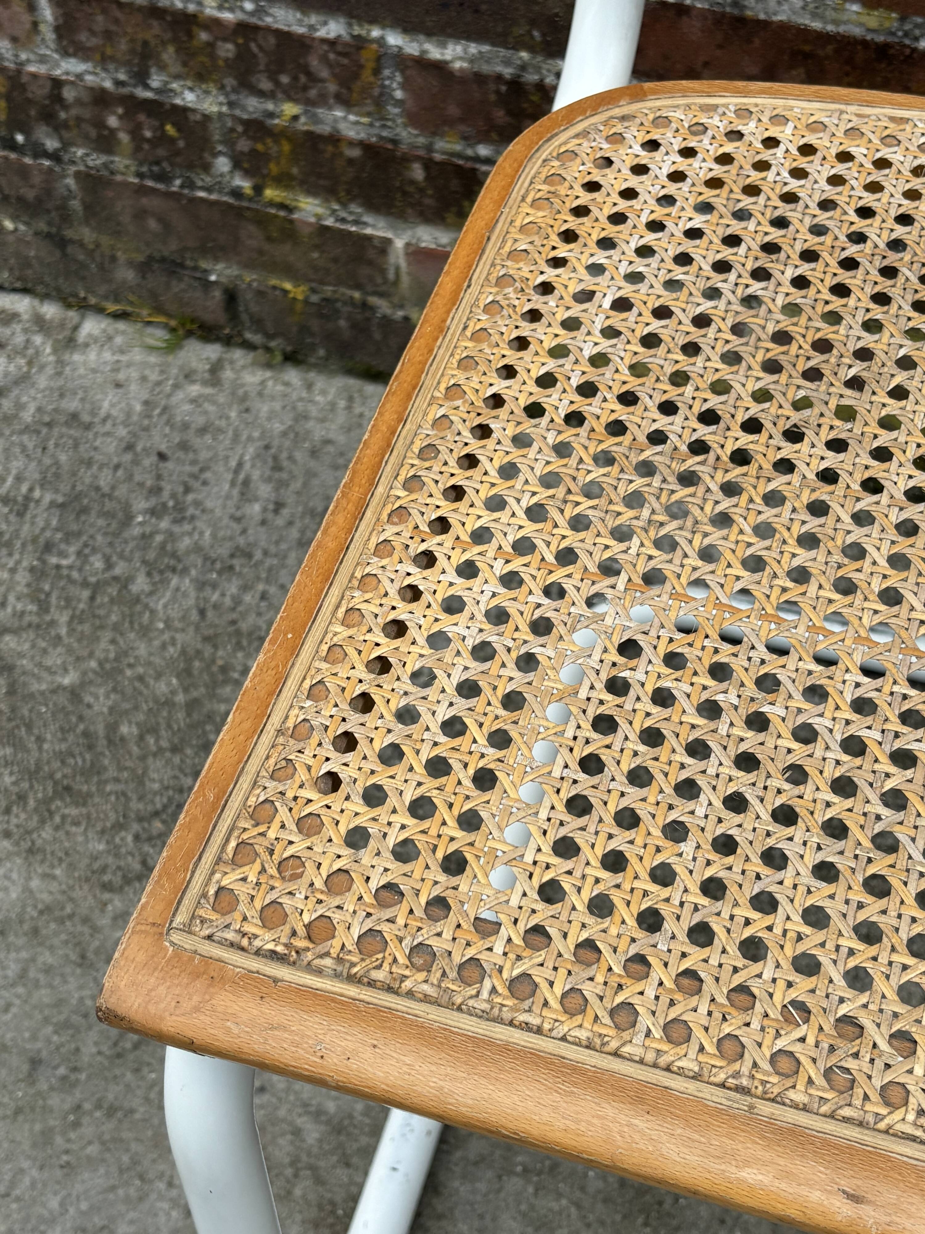 Cesca chair b32 model in white and wood by Marcel Breuer