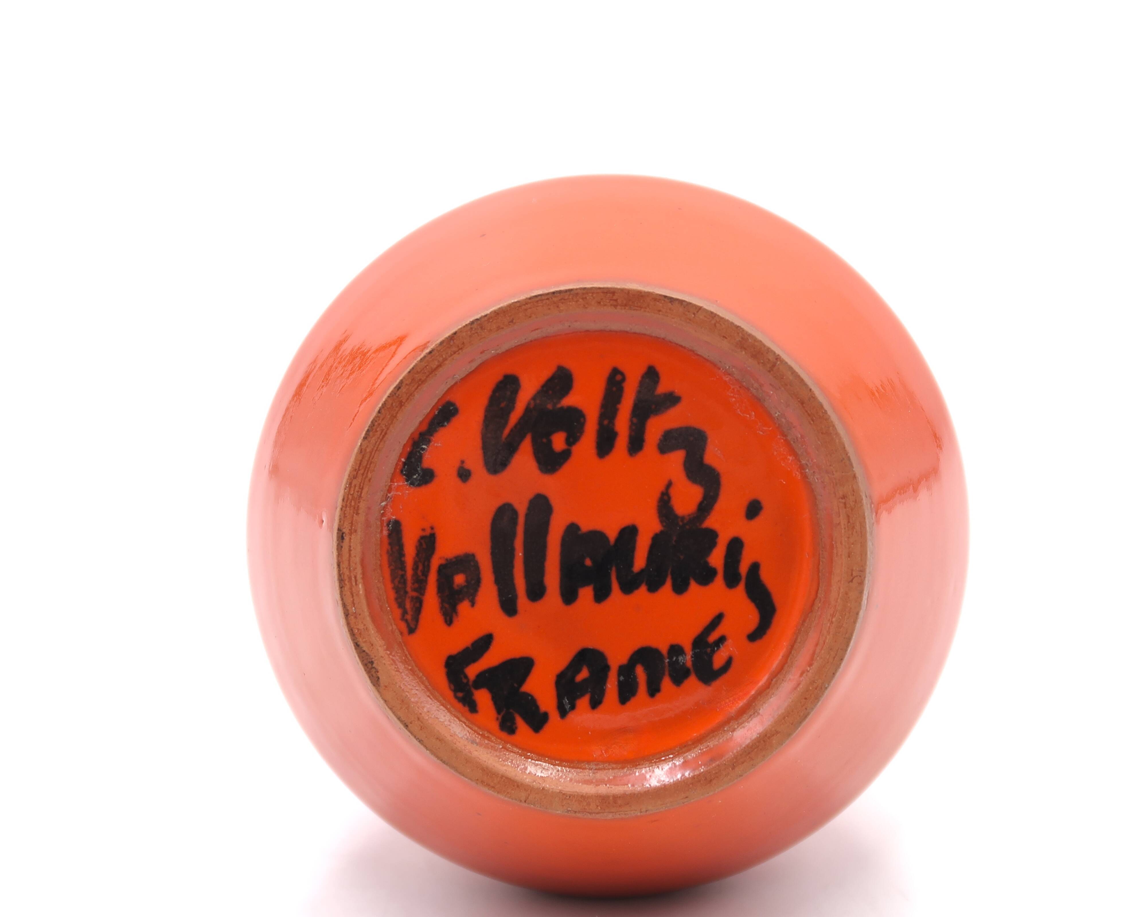 Orange ceramic vase by Charles Voltz, Vallauris 1960s