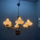 1950s Brass & Opaline Glass Six-Light Chandelier