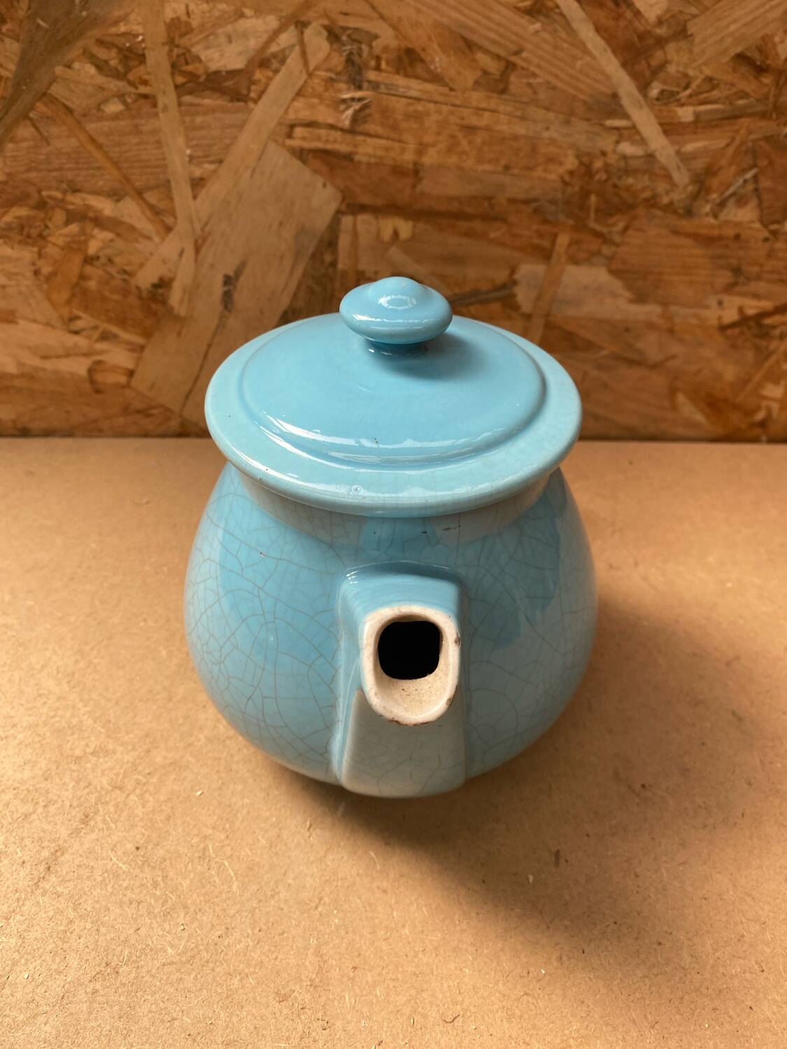 Antique Vintage Cracked Blue Ceramic Teapot
