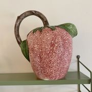 Set of ceramic fruits, a strawberry decanter and two lemon and pineapple jam jars