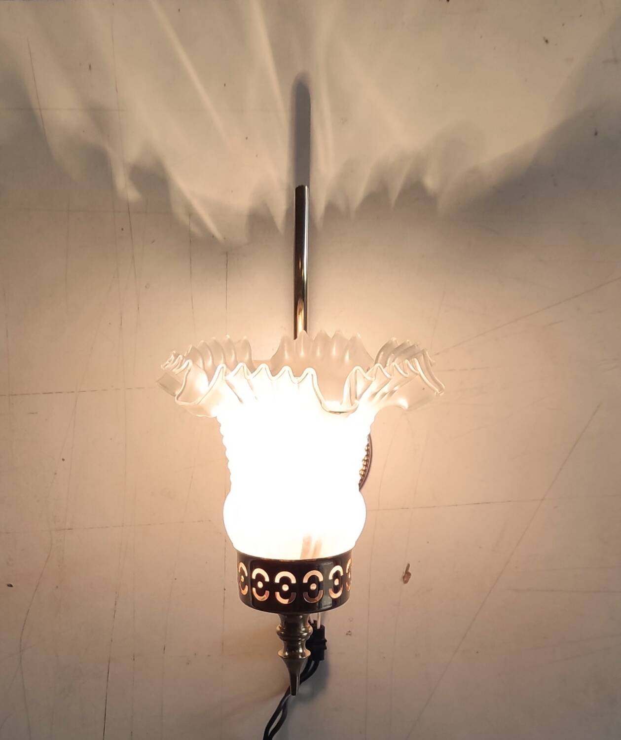 Gold metal wall light with glass tulip - mid 20th century