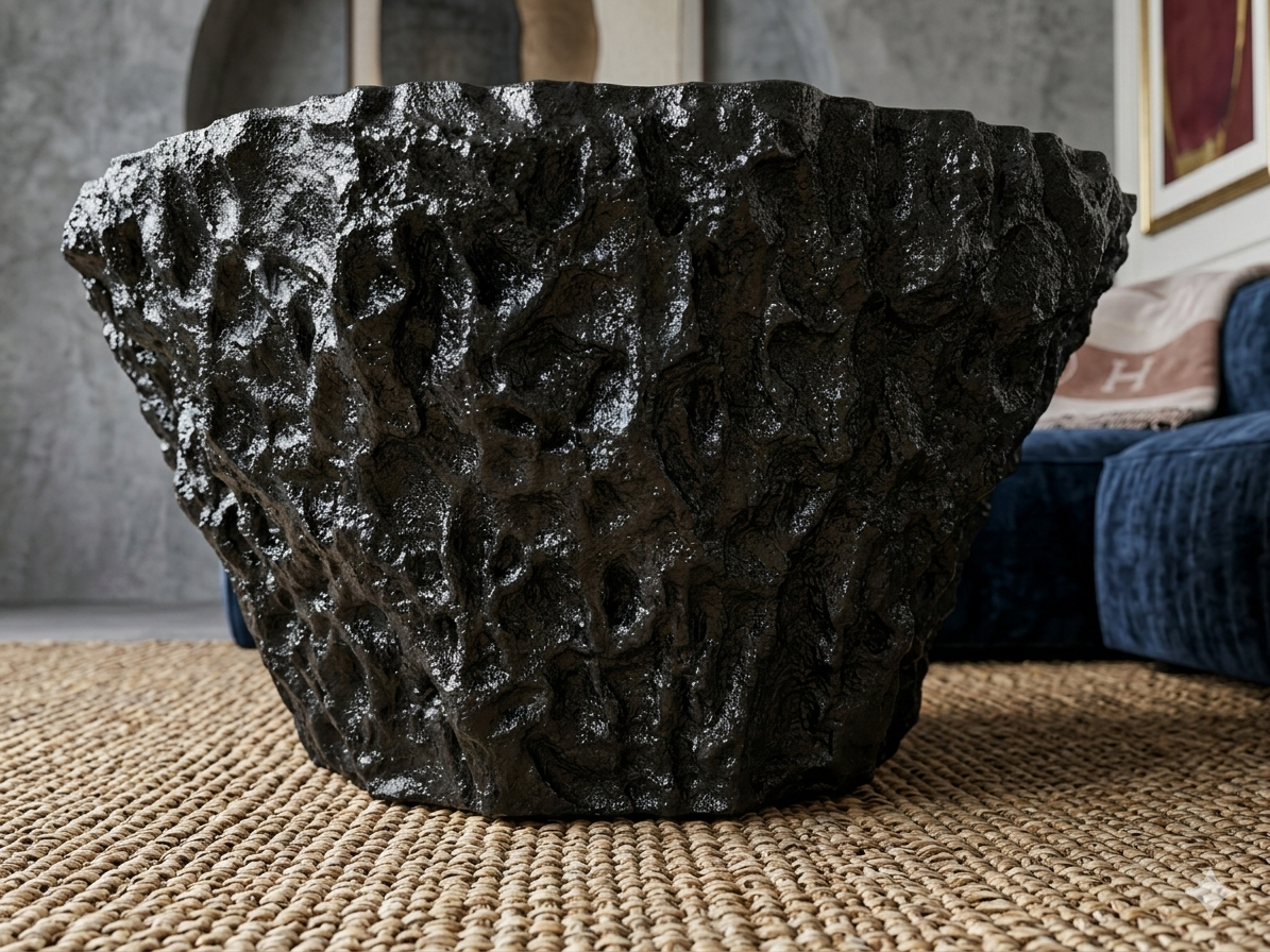 Table basse sculptée brutaliste “Météorite” – pièce unique