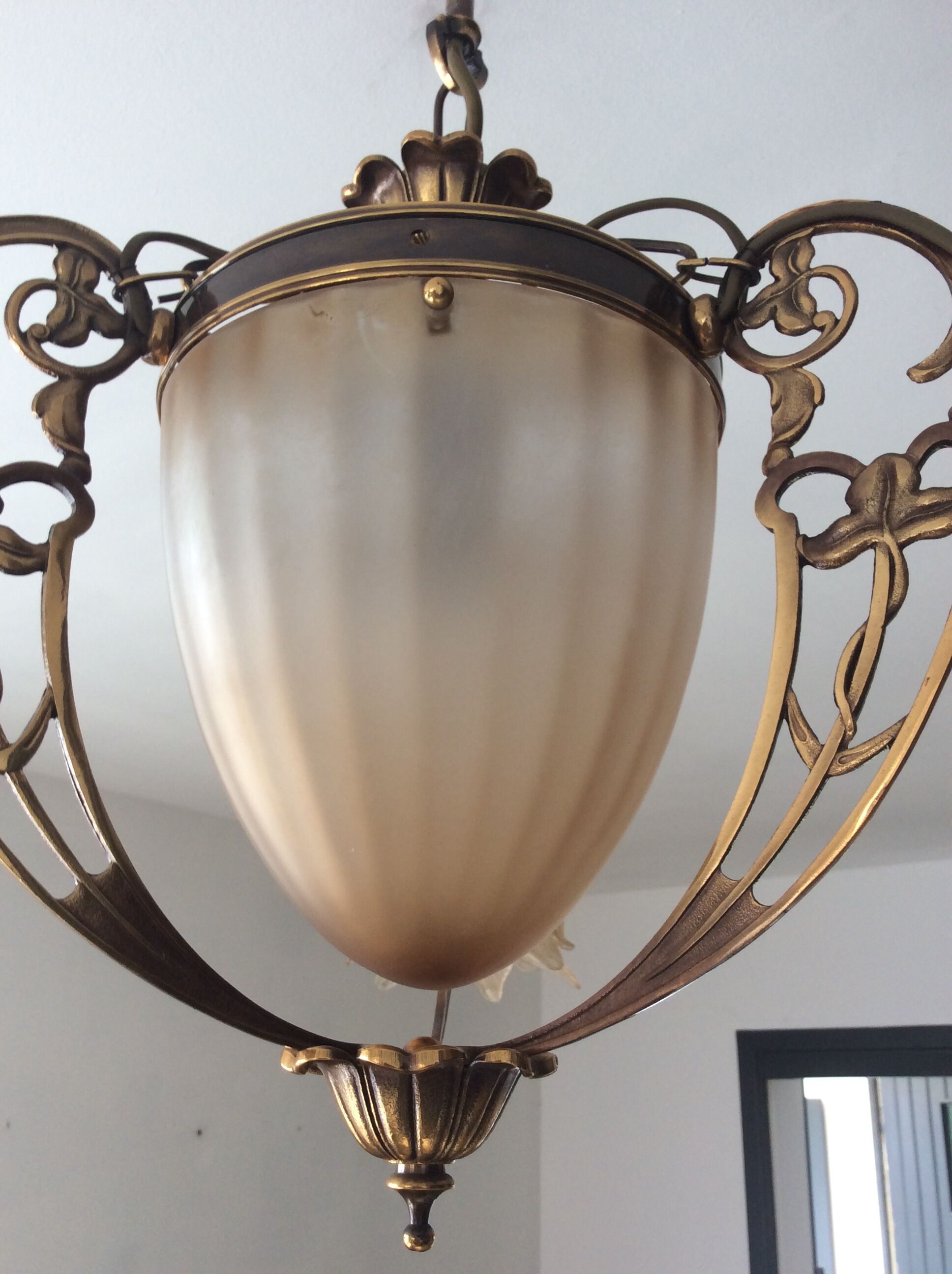 Old Art Deco style chandelier in bronze 4 fires