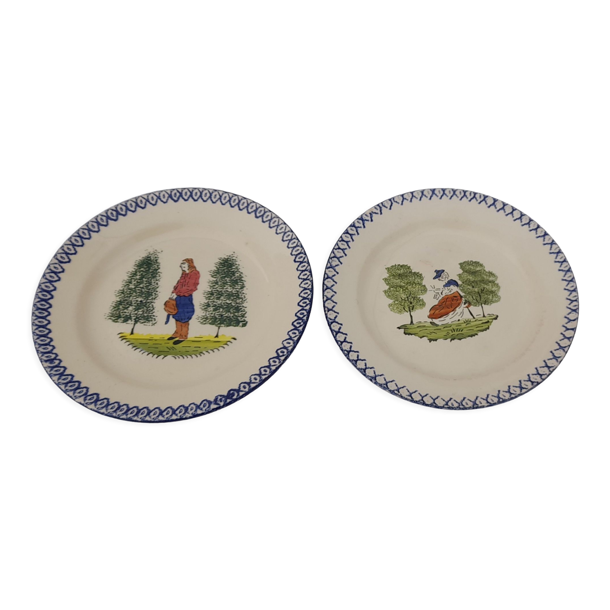 2 earthenware plates of Saint Clement hand painted diam 23 cm