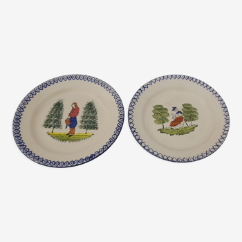 2 earthenware plates of Saint Clement hand painted diam 23 cm