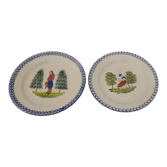 2 assiettes en faïence de Saint Clément peint à la main diam 23 cm