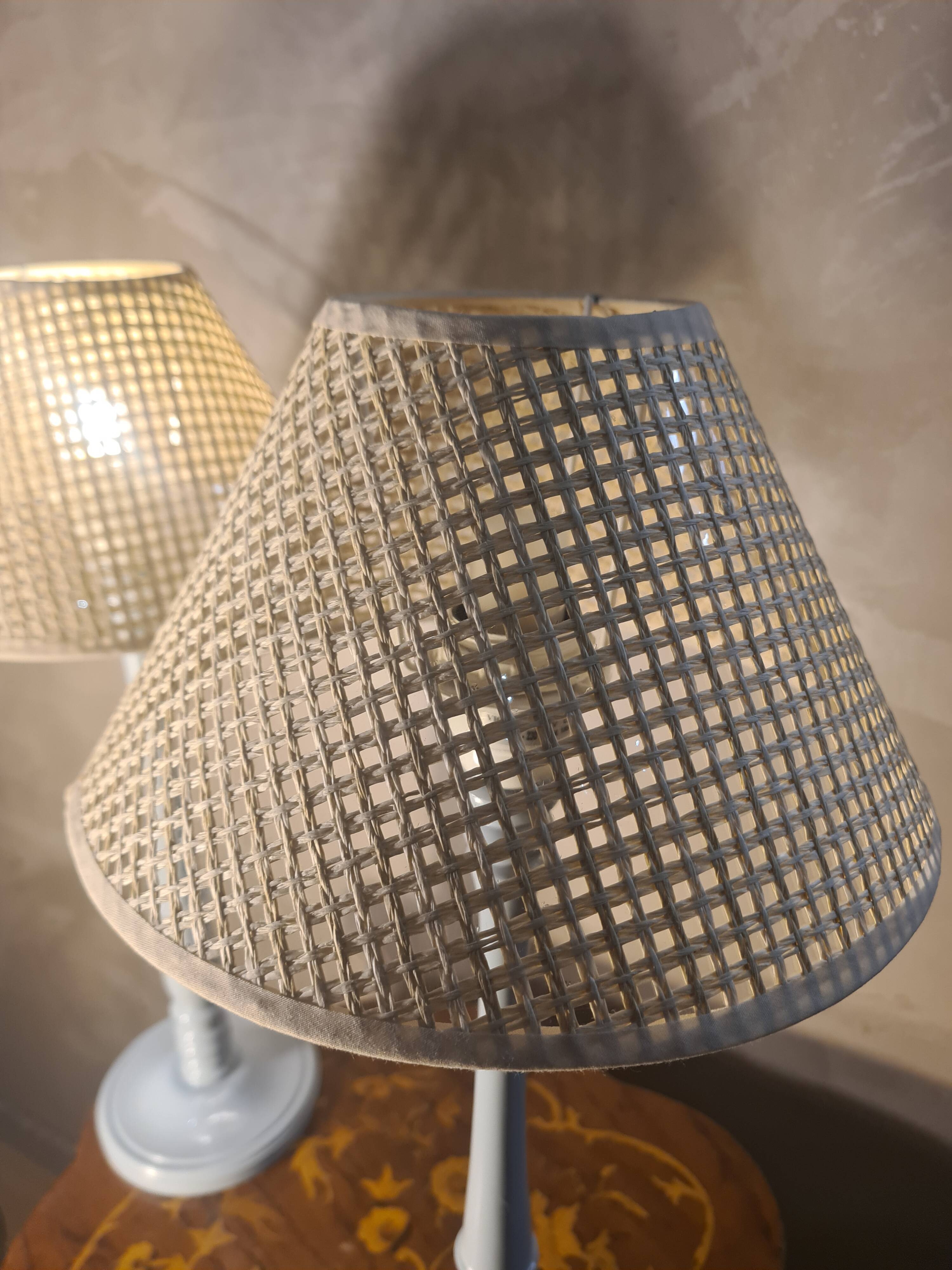 pair of grey-blue lacquered wooden bedside lamps 48x25 compliant with electrical standards