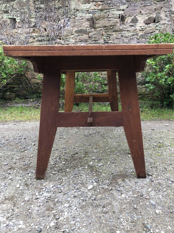 Table vintage René Gabriel en chêne d’époque reconstruction.
